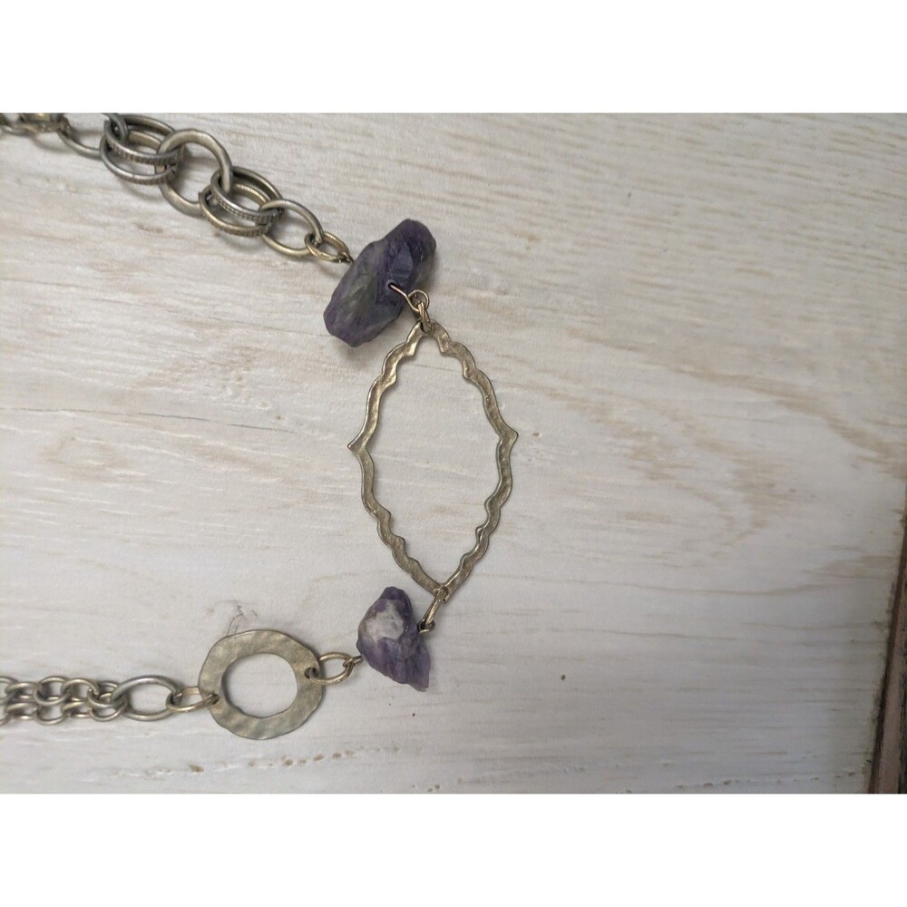 J.CREW Silver Tone Chain & Amethyst Crystals Necklace Raw Gemstone - Picture 3 of 6